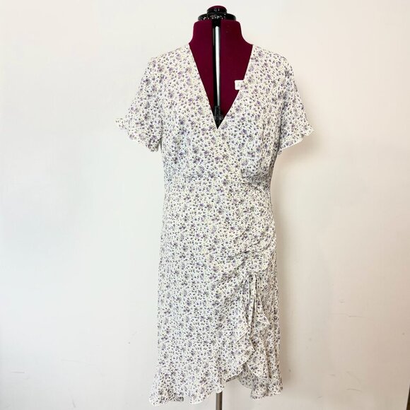 Riley Dress Floral White Midi Dress V-Neck Ruffle Trim sz XL - Picture 2 of 11